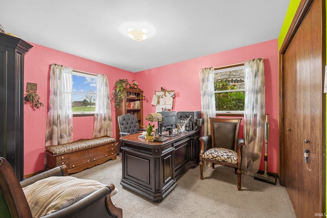 view of carpeted home office