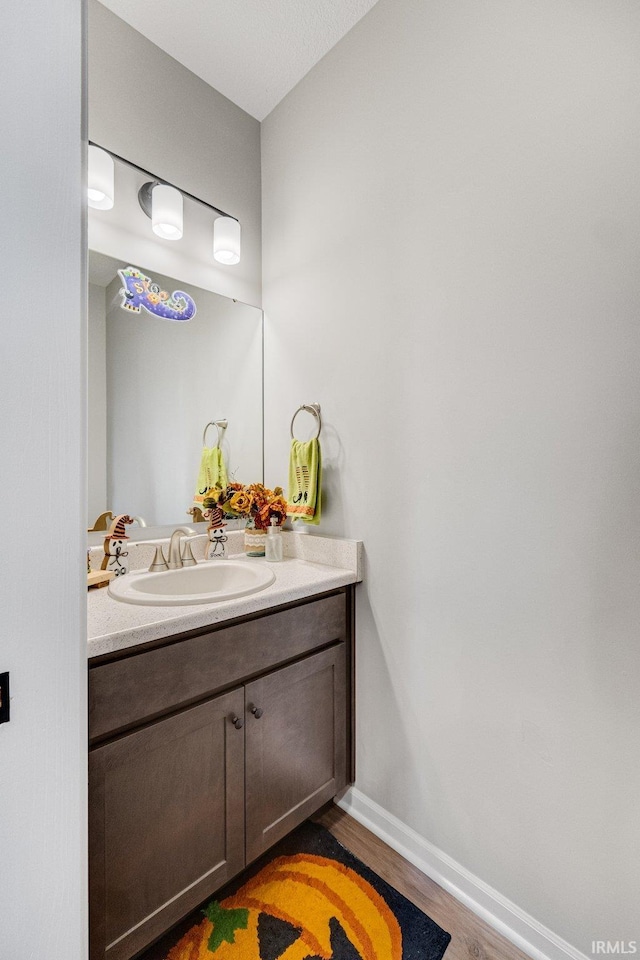 bathroom with vanity and hardwood / wood-style flooring