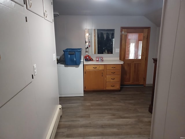 bathroom featuring hardwood / wood-style floors and a baseboard radiator