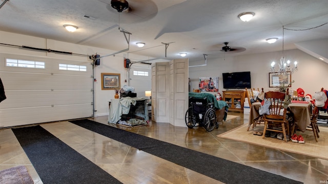 garage with ceiling fan