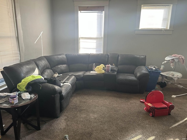 living room with carpet flooring and plenty of natural light