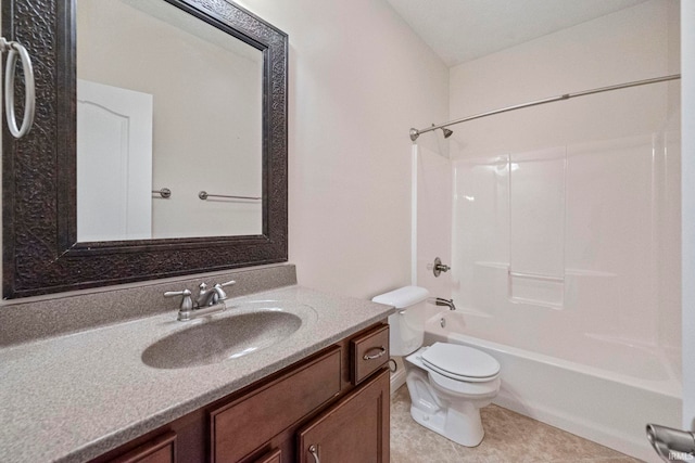 full bathroom with tile patterned flooring, tub / shower combination, vanity, and toilet