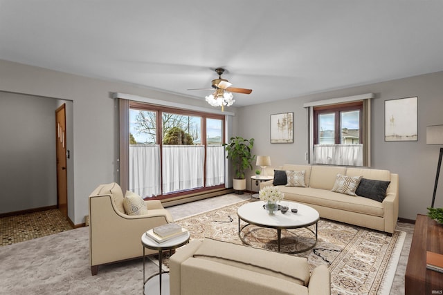 living room featuring ceiling fan