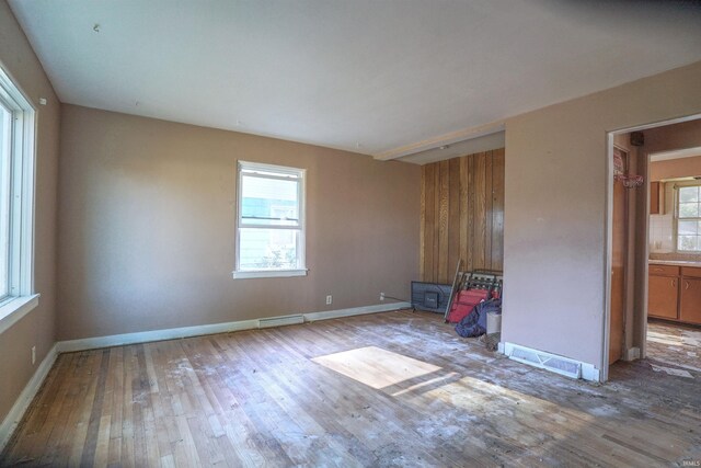 empty room with light hardwood / wood-style flooring