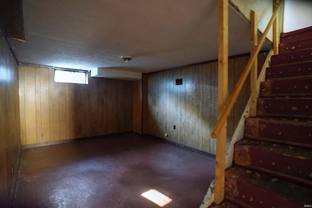 basement with wooden walls