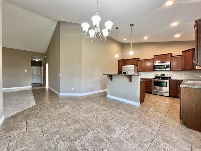 1793 Breckenridge Pass, Fort Wayne, IN 46845 - kitchen with stainless steel appliances, high vaulted ceiling, a sink, and baseboards