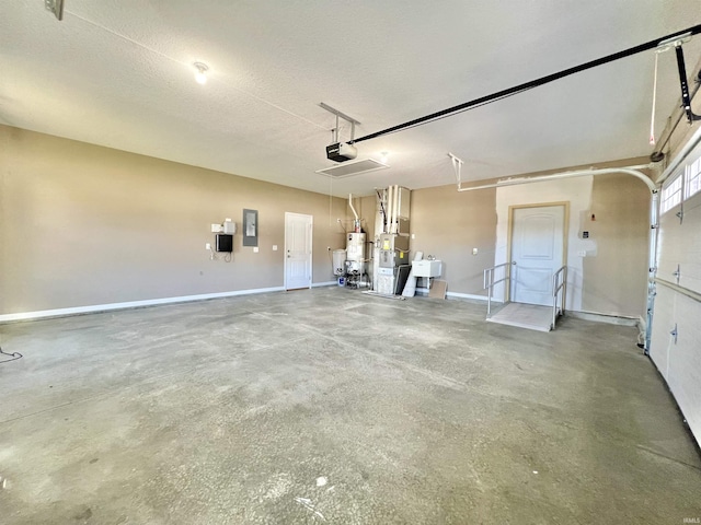 1793 Breckenridge Pass, Fort Wayne, IN 46845 - garage featuring heating unit, baseboards, a garage door opener, electric panel, and water heater