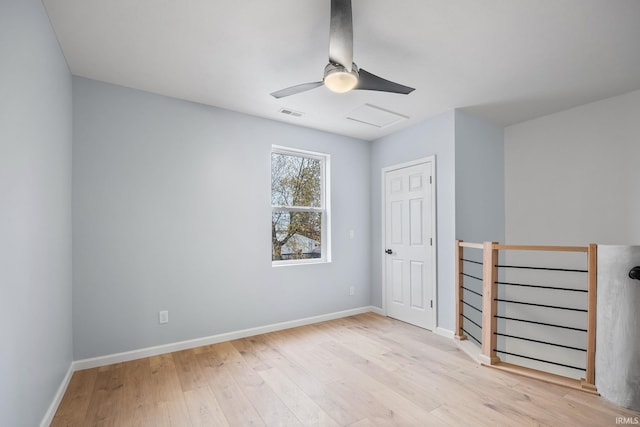 unfurnished bedroom with light hardwood / wood-style flooring and ceiling fan