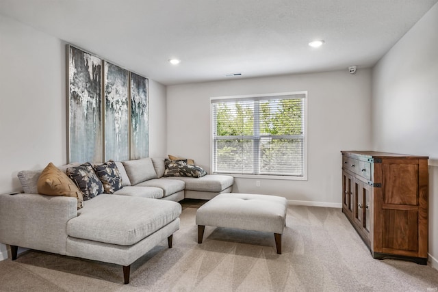 living room with light carpet