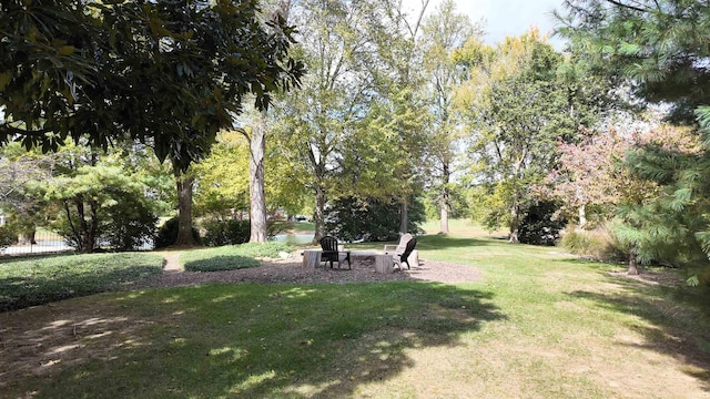 view of yard featuring an outdoor fire pit