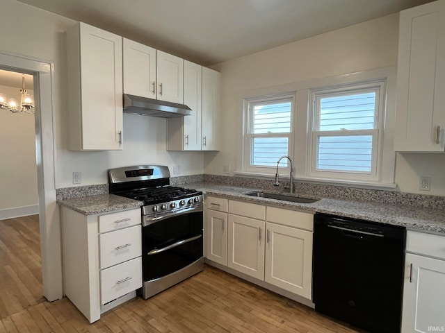 kitchen featuring dishwasher, white cabinets, sink, and stainless steel range with gas cooktop