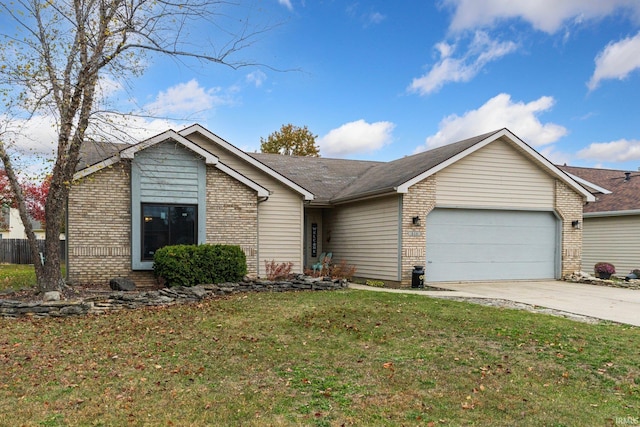 single story home with a garage and a front yard