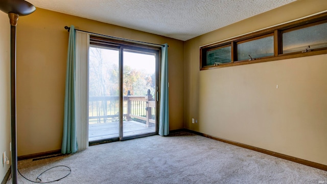 unfurnished room featuring light carpet and a textured ceiling