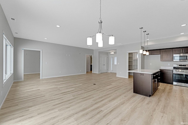 1333 Zenos Blvd, Fort Wayne, IN 46818 - kitchen featuring stainless steel appliances, open floor plan, dark brown cabinets, light countertops, and baseboards