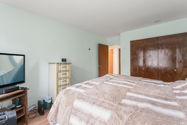 bedroom with a closet and light wood-type flooring