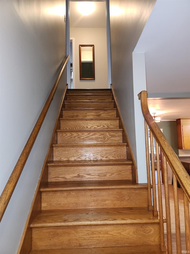 stairway featuring hardwood / wood-style floors