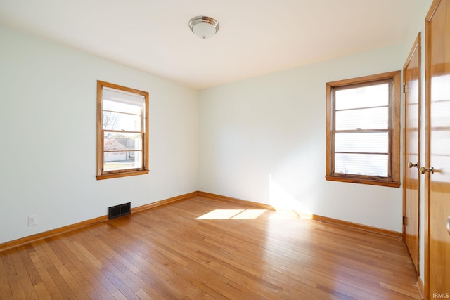 spare room with light wood-type flooring and a wealth of natural light