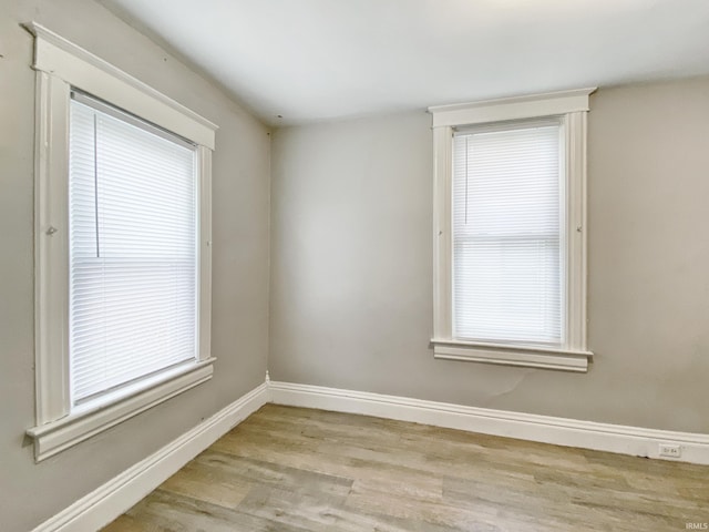 spare room featuring light wood-type flooring and a wealth of natural light