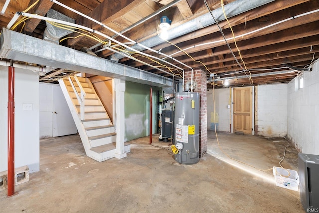 basement with water heater