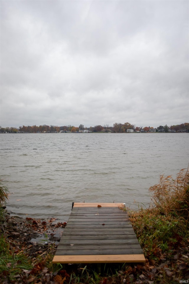 view of dock with a water view