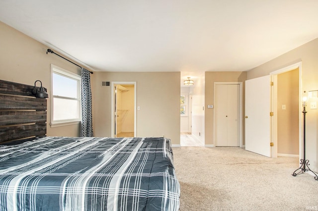 bedroom featuring carpet and a closet