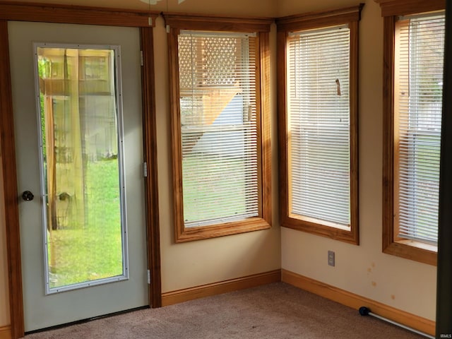 doorway to outside featuring carpet