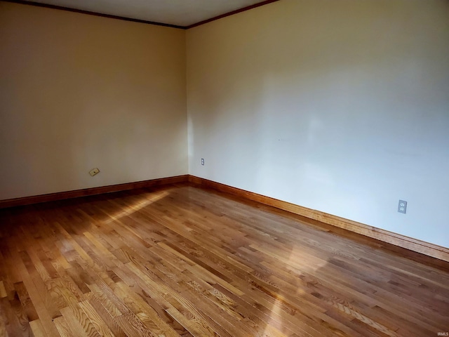 unfurnished room featuring light wood-type flooring and crown molding