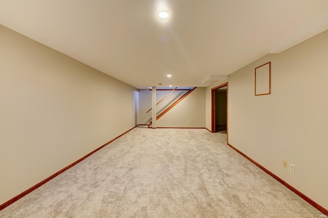 basement with carpet flooring