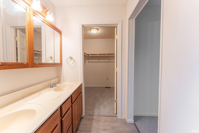 bathroom featuring hardwood / wood-style floors and vanity