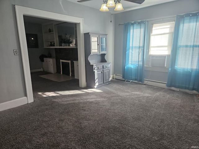 unfurnished living room with carpet floors and ceiling fan