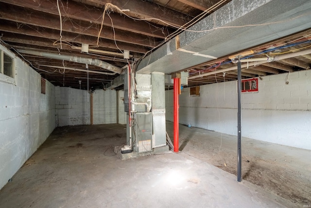 basement with heating unit