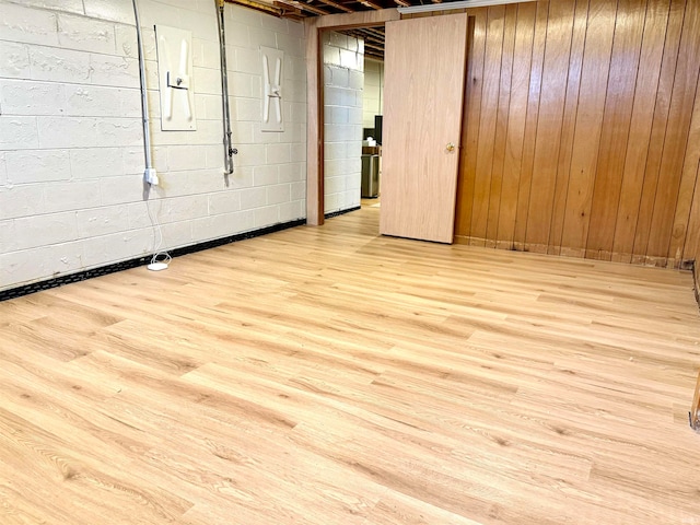 basement featuring light hardwood / wood-style floors