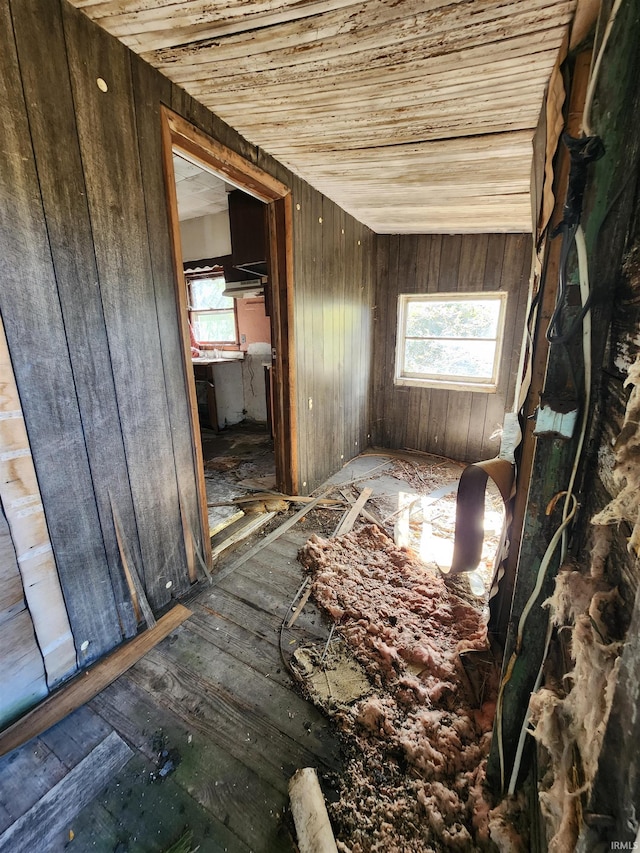 misc room with a healthy amount of sunlight and wood ceiling