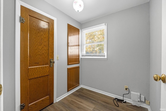 entryway with dark hardwood / wood-style flooring