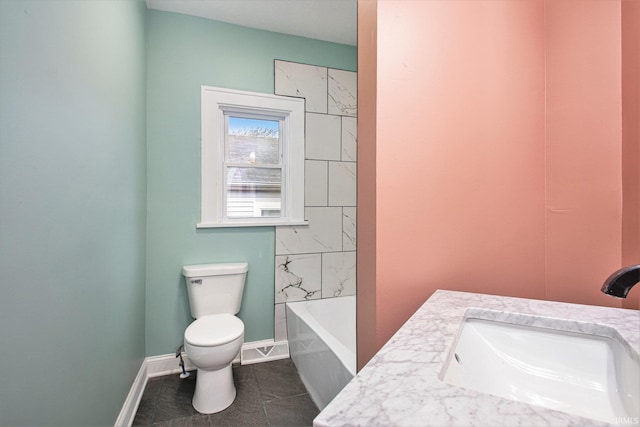 full bathroom featuring vanity, tile patterned floors, toilet, and bathtub / shower combination