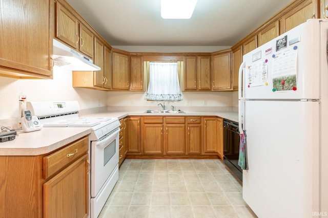 kitchen featuring white appliances and sink