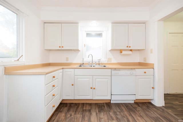 kitchen featuring a wealth of natural light, white cabinetry, sink, and dishwasher