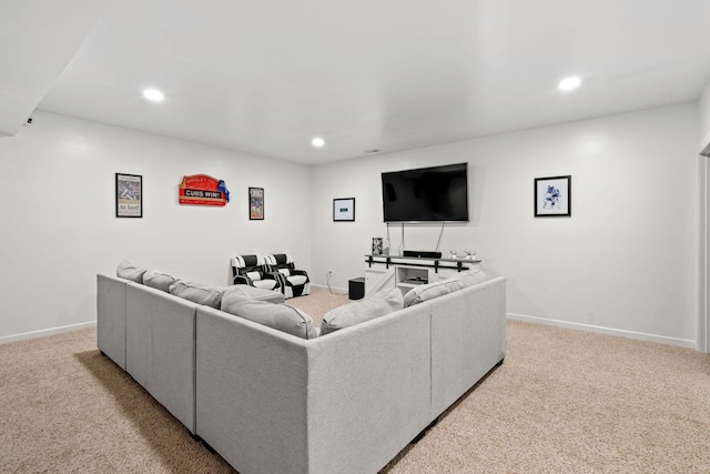 living room featuring light colored carpet