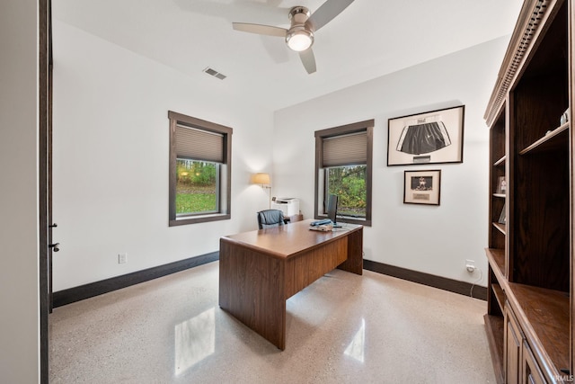 office area featuring ceiling fan