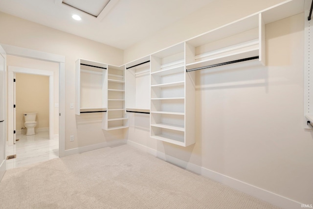 walk in closet with carpet