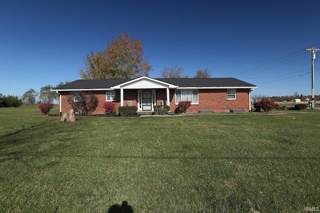 single story home featuring a front lawn