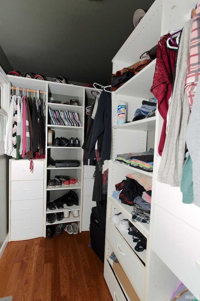 spacious closet with dark wood-type flooring