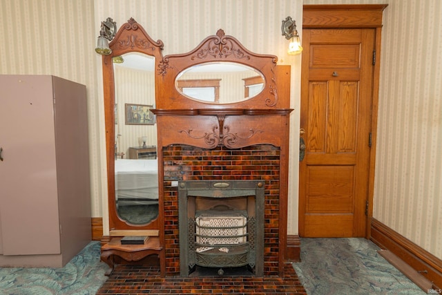 living room with a fireplace