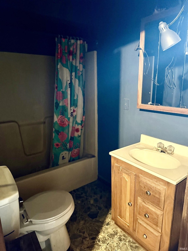 1839 S Meridian Rd, Mitchell, IN 47446 - full bathroom with toilet, shower / bathtub combination with curtain, and vanity