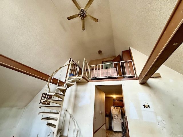 1839 S Meridian Rd, Mitchell, IN 47446 - stairway with ceiling fan and high vaulted ceiling