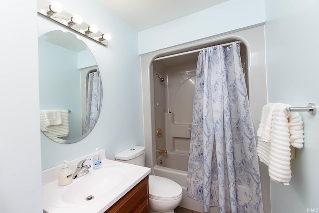 full bathroom featuring vanity, toilet, and shower / bath combination with curtain