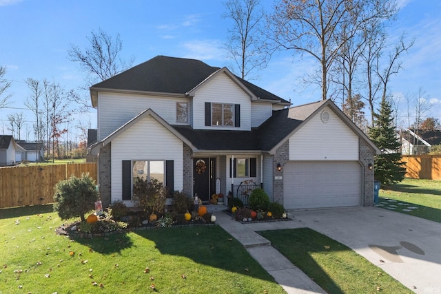 view of front property featuring a garage and a front lawn