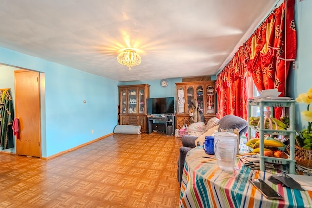 living room featuring light parquet floors