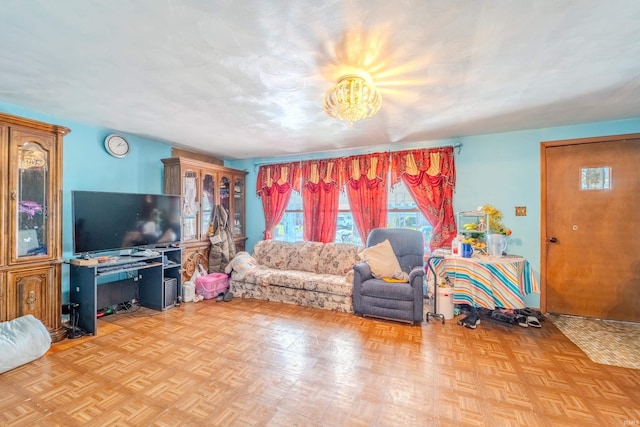 living room featuring light parquet flooring