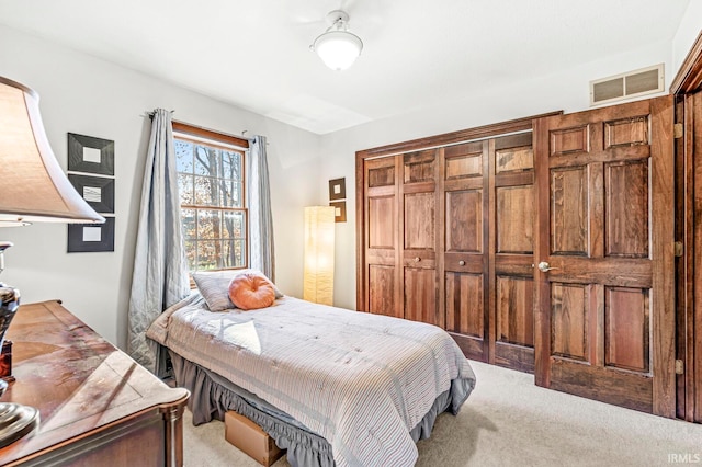 carpeted bedroom featuring a closet